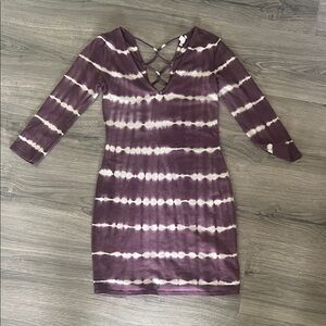 Ecote Purple and White Long Sleeve Dress